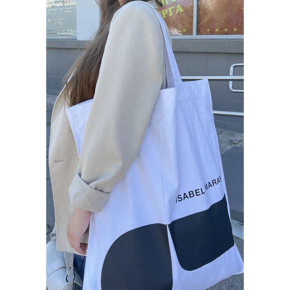 Isabel Marant Designer Canvas Tote Bag Shopper White Logo Big Size Large - Picture 2 of 7
